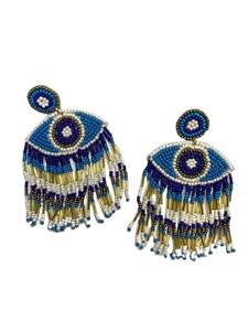 Boucles d'oreilles élégantes en coton brodé à la main avec des perles de verre, style fleur, forme de haute qualité, design léger pour les bohèmes - Product Image 6