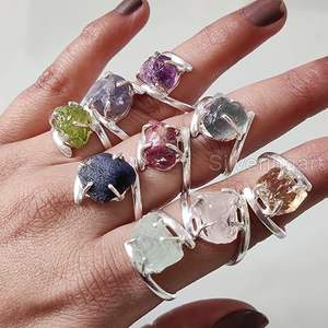 Bague pour femme en pierre brute, émeraude naturelle, saphir, tanzanite, pierre précieuse Herkimer, bijoux statement, bague en argent sterling 925 - Product Image 1