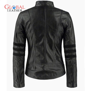 Women's <b>Sheepskin</b> Leather <b>Jacket</b> with Stand Collar Breathable Knitted Processing - Product Image 2