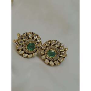 925 <b>Silver</b> <b>Stud</b> Earrings Green White Vintage Floral Pattern Gold Plated Diamond with Bezel Setting Trendy Engagement Jewelry - Product Image 3