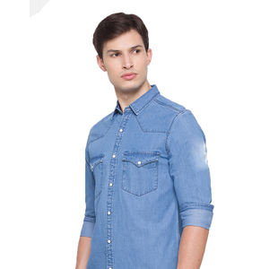 Meilleures ventes 100% chemises en jean en coton Design moderne unique Stand Style Premium Confortable Taille 6XL Logo professionnel personnalisé - Product Image 4