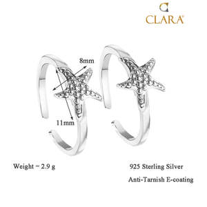 CLARA Anneaux de pied ajustables en argent sterling 925, motif étoile de mer, pour mariage ou fiançailles, ornés de diamants et de zircons - Product Image 3
