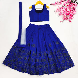 Shoryam Fashion Lehenga Choli brodé bleu pour filles et adolescentes, robe de fête ethnique, tenue festive indienne, ensemble avec dupatta transparent - Product Image 3