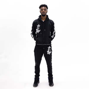ผลิตStreetwearเฮฟวี่เวทเสื้อกันหนาวหมวกพัฟพิมพ์Flared Trackกางเกงผู้ชายสีบล็อกTracksuitซ้อนJoggersผู้ชายชุด - Product Image 1