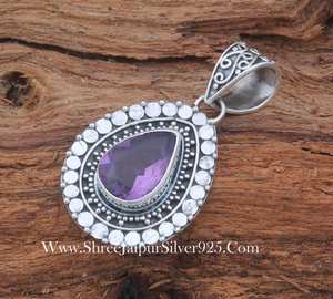 Boho Design Améthyste Pendentif Réglable Collier En Argent Naturel Violet Pierres Précieuses Bijoux Cadeau pour Elle - Product Image 3