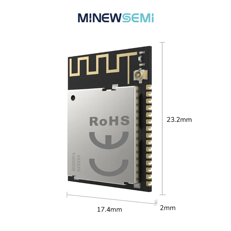 MinewSemi modul Bluetooth pemancar nirkabel, modul Lan pemancar nirkabel RF MS88SFA RF jangkauan jauh Ultra + 20 dBm nRF52833 PA