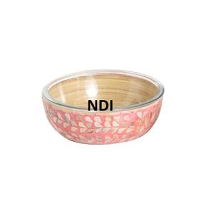 Dates Snacks Bol de service Bol à fruits de finition en incrustation d'os Fabriqué à la main Grande capacité Bol en bois et en verre pour servir des aliments et des fruits - Product Image 1