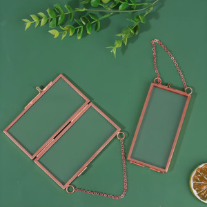 Handmade Gold & Rose Gold Metal Framed Glass Photo <b>Frame</b> for Pressed Flowers & Leaves Elegant Hanging Tabletop Display - Product Image 4