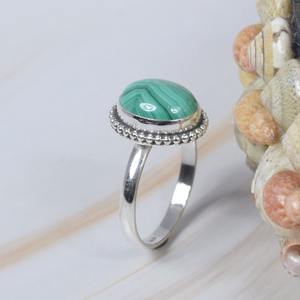 Élégant Forme Ronde Malachite Gemme Solide 925 Bague En Argent Sterling Vert Gemstone Fine Jewellery Bague En Argent Pour Cadeau - Product Image 3