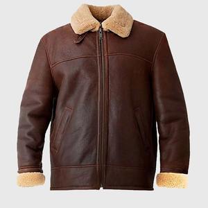 Chaqueta Bomber Marrón con Capucha de Piel de Oveja Genuina con Logotipo Personalizado para Hombre, Impermeable y Cortavientos para Invierno con Forro de Piel de Oveja - Product Image 1