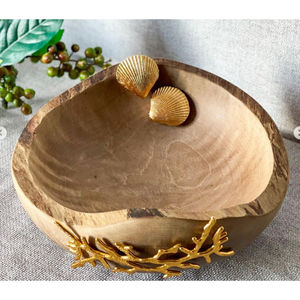 Atractivo cuenco de madera con acentos dorados para servir en hoteles y restaurantes ecológicos a un precio asequible - Product Image 2
