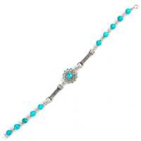 Pulsera de Plata Tibetana 925 con Piedra Redonda Azul en Forma de Flor y Engaste de Bisel, Brazalete Articulado para Mujer - Joyería de Moda, Regalo