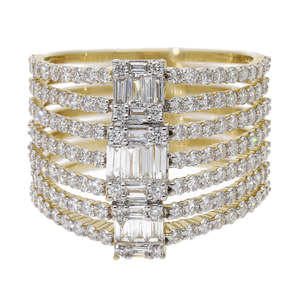 Bague de luxe en or jaune 14 carats 1.78CTW avec diamant naturel à large bande classique à plusieurs rangées de diamants plaqués rhodium - Product Image 3