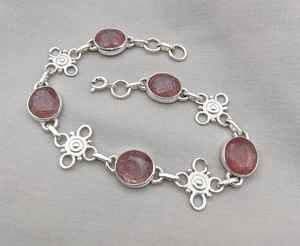 Pink Strawberry Quartz 925 <b>Sterling</b> <b>Silver</b> <b>Bracelet</b> | Handmade Adjustable Gemstone Jewelry Gift for <b>Women</b> - Product Image 4
