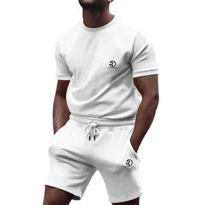 2025 unisexe personnalisé 2 pièces survêtement ensemble respirant été à manches courtes T-Shirt Shorts décontracté tissu éponge en gros pour hommes - Product Image 3