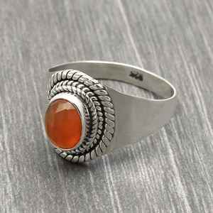 AAA + pierre précieuse de cornaline naturelle faite à la main de luxe 925 bagues de promesse en argent Sterling massif bijoux à la mode à la mode pour elle - Product Image 4