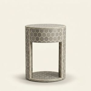 Bedside Market Price Sale Luxury Bone Inlay <b>grey</b> Side Table Inlay bedside Honeycomb pattern Bone Inlay furniture for bedroom - Product Image 1