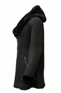 Manteau long en cuir d'agneau véritable pour femme avec fourrure de mouton, processus de tonte, chaud pour l'hiver, fermeture éclair - Product Image 4