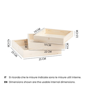 Thành phần của 3 hộp khay gỗ. Kích thước nội bộ: 19x19x3.5/22x22x4/25x25x4.5 - Product Image 4