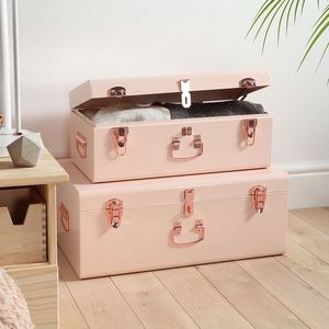 Contenedor de Metal Rosa con Tapa Abatible, Diseño Rectangular Clásico, Caja de Almacenamiento de Metal Rosa para Organización de Artículos Diversos - Product Image 3
