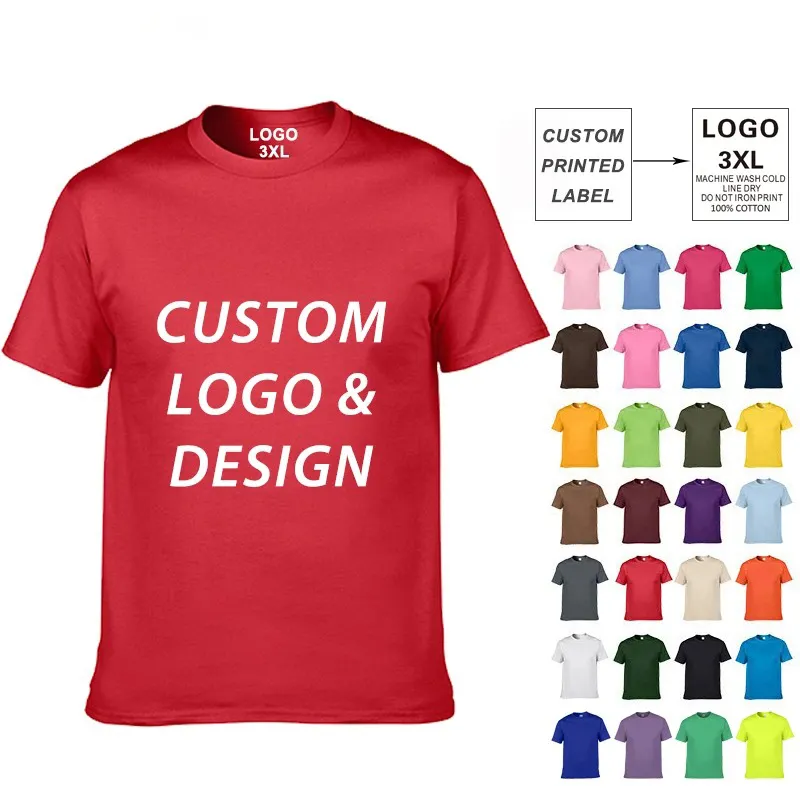 कस्टम लोगो और डिज़ाइन 30 रंगों में 100% कॉटन टी-शर्ट शीर्ष गुणवत्ता एंटी-श्रिंक 220 जीएसएम जर्सी शॉर्ट स्लीव क्रू नेक टी शर्ट