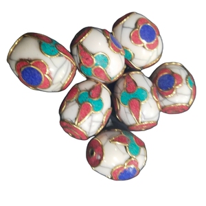 Cuentas de joyería de ámbar de forma ovalada en cuentas de coral de hueso de concha hechas a mano multicolor - Product Image 5