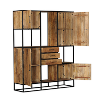 Nouvelle Armoire de Rangement en Bois Massif Style Ferme Moderne Écologique et Durable 2026, Pieds de Meuble Bleu Océan pour Salon
