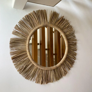 Miroir mural décoratif en paille naturelle tissé à la main - Product Image 3