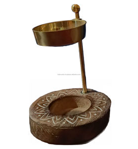Brûleur d'huile parfumée en laiton réglable avec brûleur en résine d'encens à base en bois et diffuseur d'huile pour l'arôme de la pièce - Product Image 1