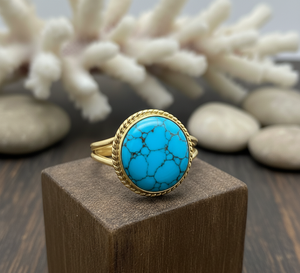 Anillo de moda chapado en oro rosa hecho a mano, piedra preciosa turquesa, banda de fiesta personalizada a la moda, joyería de boda, regalo para mujer, gran oferta OEM - Product Image 6