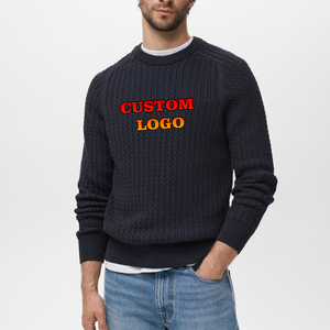 Pull en coton 100% tricoté à la main, coupe décontractée, couleur unie, pour homme, tendance, respirant, chaud, col rond, devant - Product Image 1