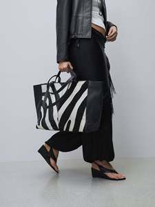 <b>Extra</b> <b>Large</b> Zebra <b>Print</b> Leather Shopping Bag with Shoulder Handle for Beach Tote Wedding Party & Groceries Daily Use - Product Image 4