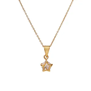 Collier pendentif étoile plaqué or 18 carats avec zircon cubique serti clos, chaîne minimaliste en alliage pour usage quotidien - Product Image 4
