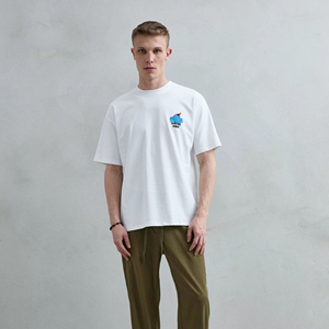 T-Shirt in Cotone Beige Vestibilità Regolare - Motivo Floreale Anti-Pilling 240g Stile Casual Costiero Manica Corta - Product Image 1