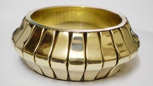 Luxury Vertical Ribbed Segmented Gold Plated <b>Copper</b> Bangle <b>For</b> <b>Women</b> Trendy Wide Statement Cuff <b>Bracelet</b> Elegant High Polish - Product Image 2