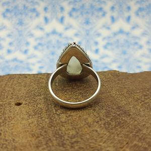 Forme de larme authentique arc-en-ciel pierre de lune bague bohème pierre naturelle en argent Sterling 925 anneaux artisanaux - Product Image 2