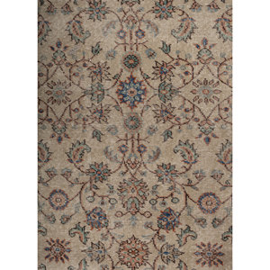 Tapis en laine vintage à motif floral, blanc nuage/orange mandarine, noué à la main, 3'6x7 pi, épaisseur de poils 3-4 mm, pour salon et chambre à coucher - Product Image 3