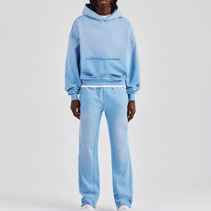 Nouvelle conception, lavage à l'acide, automne, hommes, unisexe, streetwear personnalisé, polyester/coton uni, sweats à capuche surdimensionnés, ensemble 2 pièces, décontracté, séchage rapide - Product Image 4