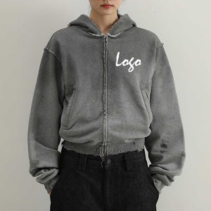 Sweat à capuche surdimensionné avec impression de logo graffiti personnalisée, coton lourd 460g, molleton français, fermeture éclair, sweat à capuche court - Product Image 3