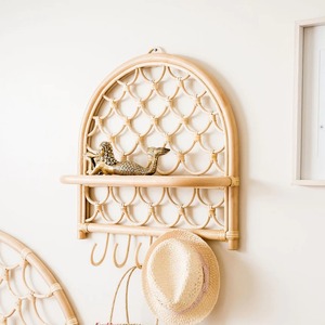 Handmade mây Kệ tường với treo móc cho trang trí nội thất trong phòng khách nhà để xe hoặc như đồ trang sức hiển thị đa mục đích sử dụng - Product Image 1