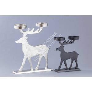 Porte-bougie en aluminium noir argenté moderne, artisanat, sculpture de renne de Noël, 2 bougies chauffe-plat - Product Image 1
