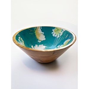 Cuencos de madera de lujo modernos, cuencos tallados, respetuosos con el medio ambiente, hechos a mano con esmalte colorido en el interior para ensaladas y servir 2024 - Product Image 5