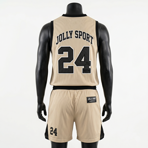 Breathable Mesh Basketball Jersey Shorts Uniform Beige Black Panels Custom jersey short <b>set</b> for men's - Product Image 6