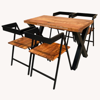 Made In India Hochwertige moderne Großhandel Massivholz platte Eisen beine Runde Rechteck Esstisch mit 4 Stuhl Set zum Verkauf