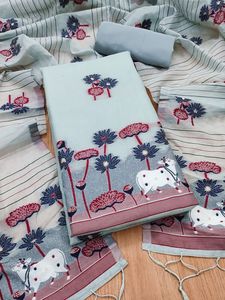 คอลเลกชันใหม่ออกแบบโดยนักออกแบบผ้าไหมแท้ที่มีการพิมพ์บล็อคและเย็บด้วยผ้าใบและสามารถแนบ lehenga choli สามารถขายออนไลน์ - Product Image 4