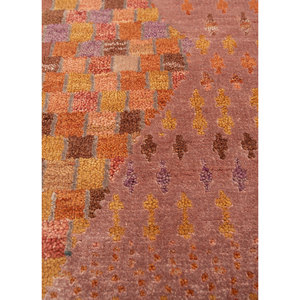 Alfombras Manchaha de Lana y Seda de Bambú con Patrón Abstracto Rojo y Naranja, Anudadas a Mano para Uso Doméstico - Alfombras Jaipur US-Les-2681 - Product Image 3