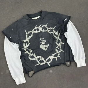 T-shirt personnalisé pour homme, impression sérigraphique, 100% coton, vintage, effet délavé, graphique, double couche, manches longues - Product Image 4