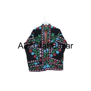 Veste en velours bohème à fleurs brodée à la main, veste imprimée pour femmes avec doublure en laine, vestes Suzani faites à la main - Product Image 1