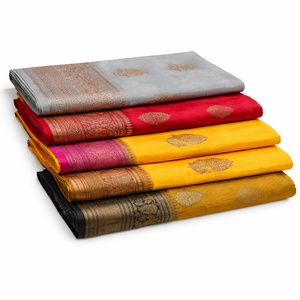 ผ้าไหมซาหรีหรูหรา ปักดิ้นทอง พร้อมสำหรับงานปาร์ตี้และงานแต่งงานในฤดูหนาว-งานทอผ้าอินเดีย - Product Image 1