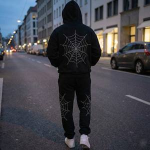 Y2K Gothic Acid Wash Printed Solid Streetwear Rhinestone Full Zip <b>Hoodie</b> Tracksuit Men Oversized Heavyweight Cotton <b>Fleece</b> - Product Image 5